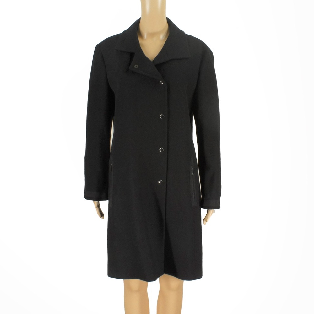 Vintage Emporio Armani Black 100% Wool Buckle Neck Detail Coat Jacket